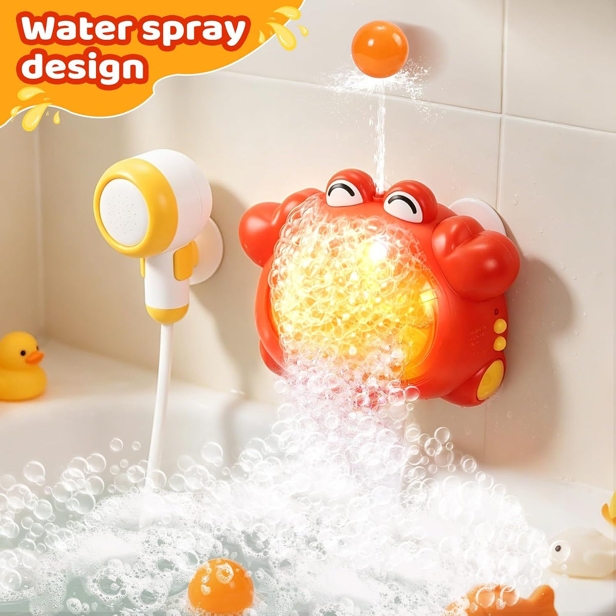 Bath Toys for Kids Ages 1-3 4-8 Rechargeable Bath Bubble Machine 2 in 1 with Baby Shower Head Light Up Crab Bath Toys with Colourful RGB Light for Toddler Boys and Girls