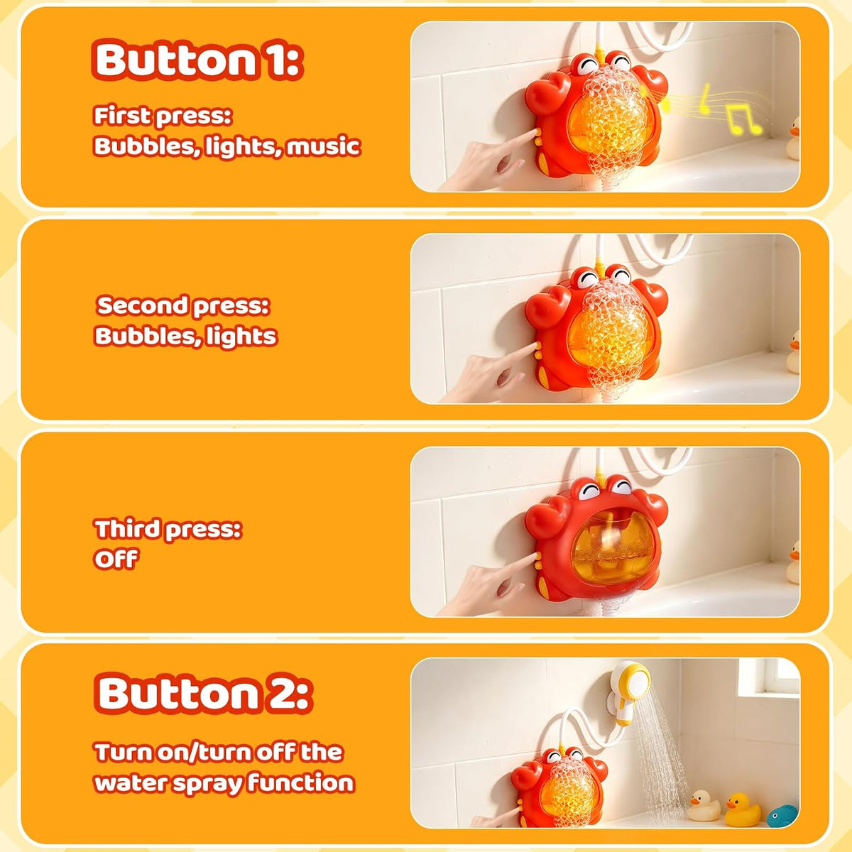 Bath Toys for Kids Ages 1-3 4-8 Rechargeable Bath Bubble Machine 2 in 1 with Baby Shower Head Light Up Crab Bath Toys with Colourful RGB Light for Toddler Boys and Girls