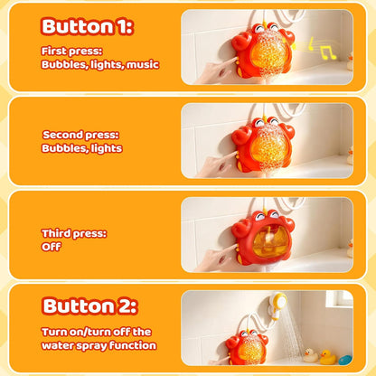 Bath Toys for Kids Ages 1-3 4-8 Rechargeable Bath Bubble Machine 2 in 1 with Baby Shower Head Light Up Crab Bath Toys with Colourful RGB Light for Toddler Boys and Girls