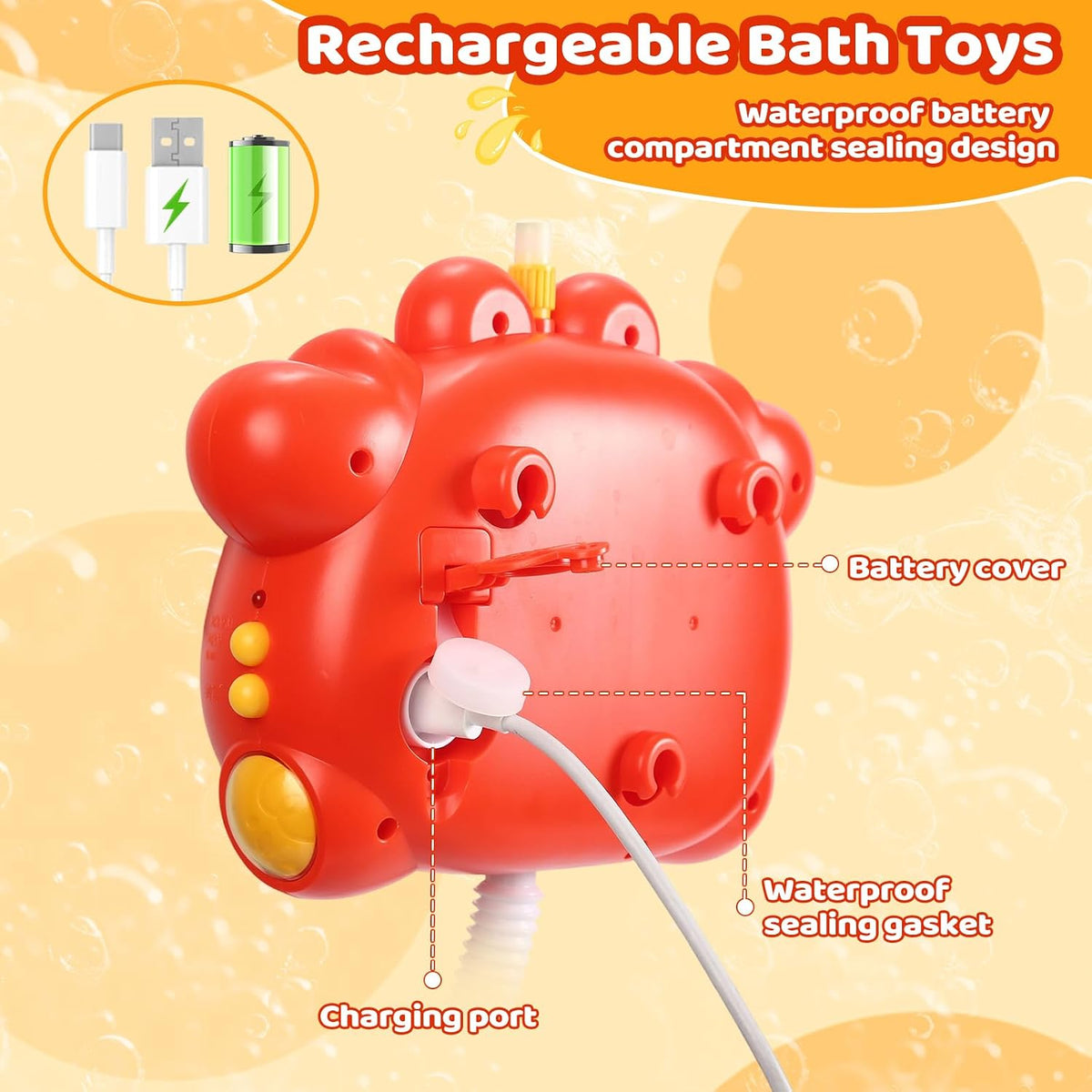 Bath Toys for Kids Ages 1-3 4-8 Rechargeable Bath Bubble Machine 2 in 1 with Baby Shower Head Light Up Crab Bath Toys with Colourful RGB Light for Toddler Boys and Girls