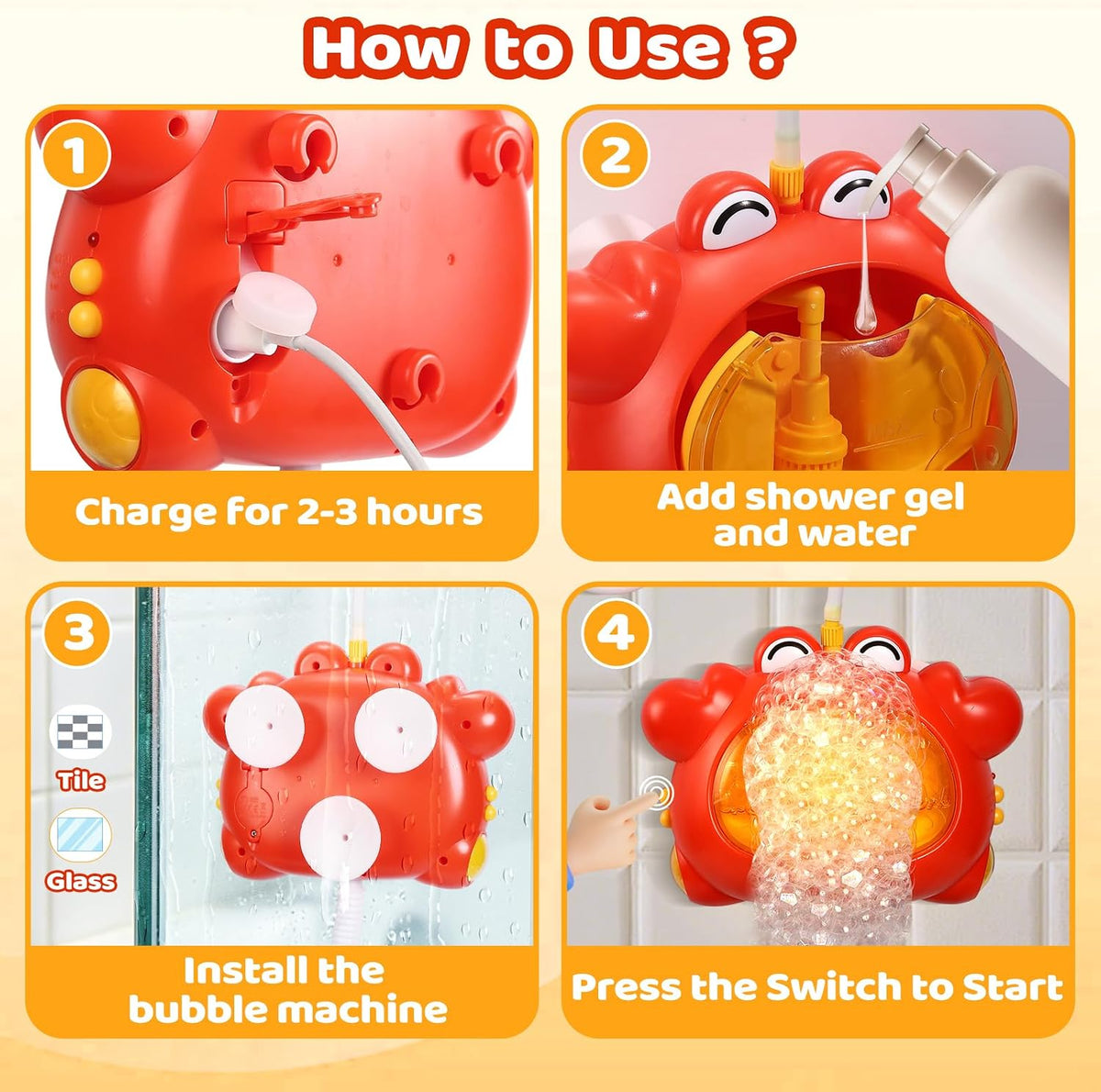 Bath Toys for Kids Ages 1-3 4-8 Rechargeable Bath Bubble Machine 2 in 1 with Baby Shower Head Light Up Crab Bath Toys with Colourful RGB Light for Toddler Boys and Girls