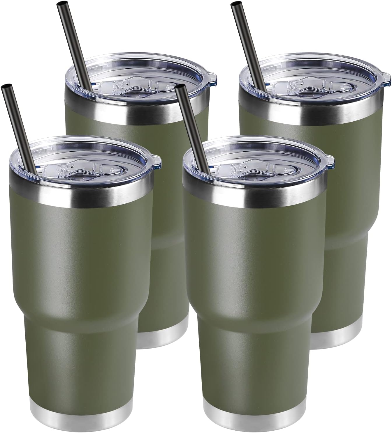 DOMICARE 30 oz Tumbler with Lid and Straw, Stainless Steel Tumblers Bulk, Insulated Vacuum Double Wall Travel Coffee Mug, Durable Powder Coated Tumbler Cup (Army Green, 1)