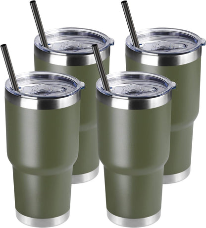 DOMICARE 30 oz Tumbler with Lid and Straw, Stainless Steel Tumblers Bulk, Insulated Vacuum Double Wall Travel Coffee Mug, Durable Powder Coated Tumbler Cup (Army Green, 1)