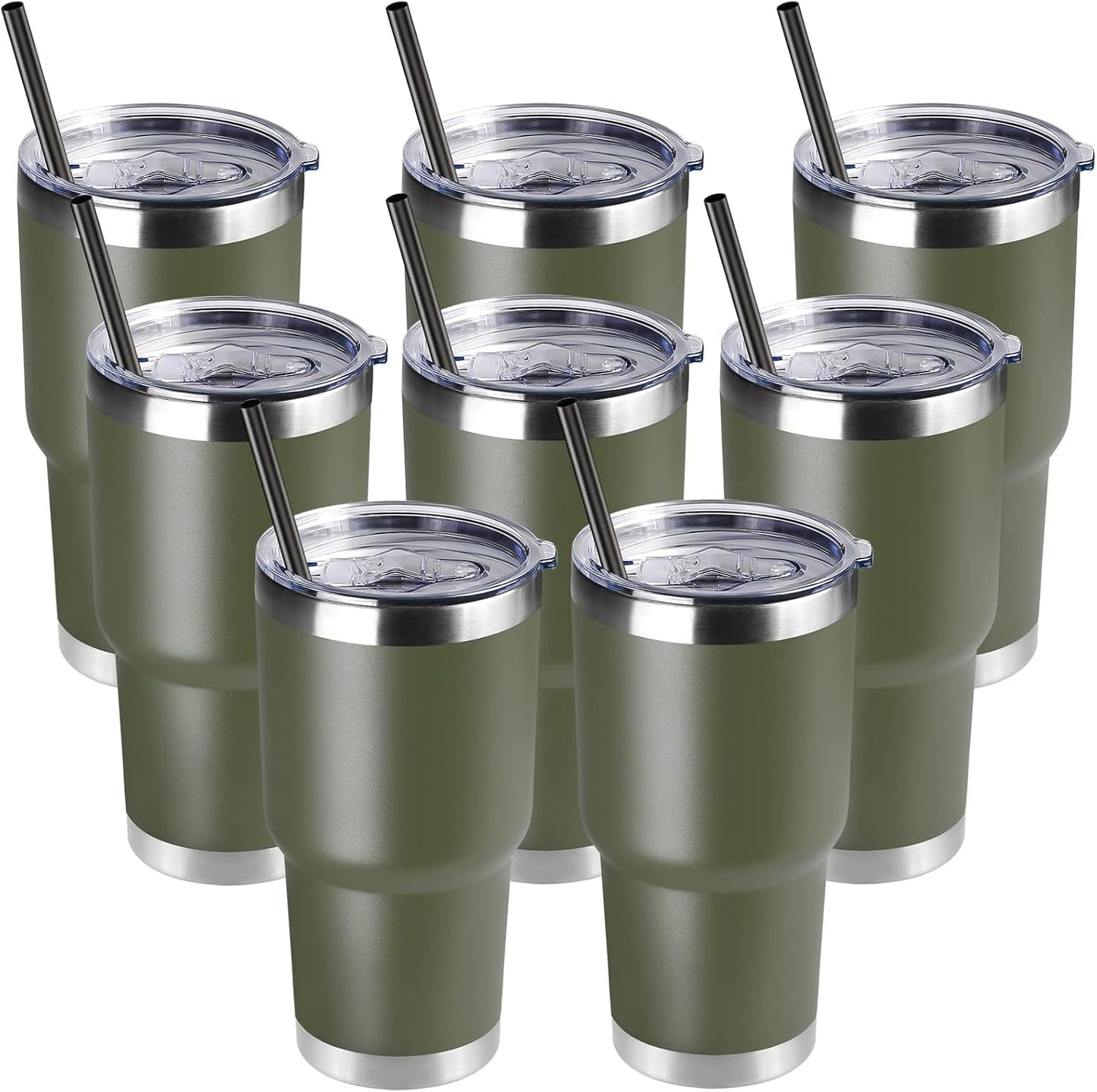 DOMICARE 30 oz Tumbler with Lid and Straw, Stainless Steel Tumblers Bulk, Insulated Vacuum Double Wall Travel Coffee Mug, Durable Powder Coated Tumbler Cup (Army Green, 1)
