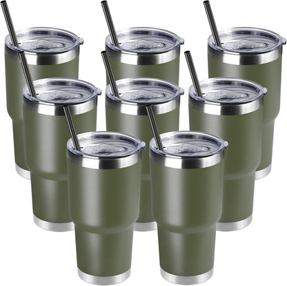 DOMICARE 30 oz Tumbler with Lid and Straw, Stainless Steel Tumblers Bulk, Insulated Vacuum Double Wall Travel Coffee Mug, Durable Powder Coated Tumbler Cup (Army Green, 1)