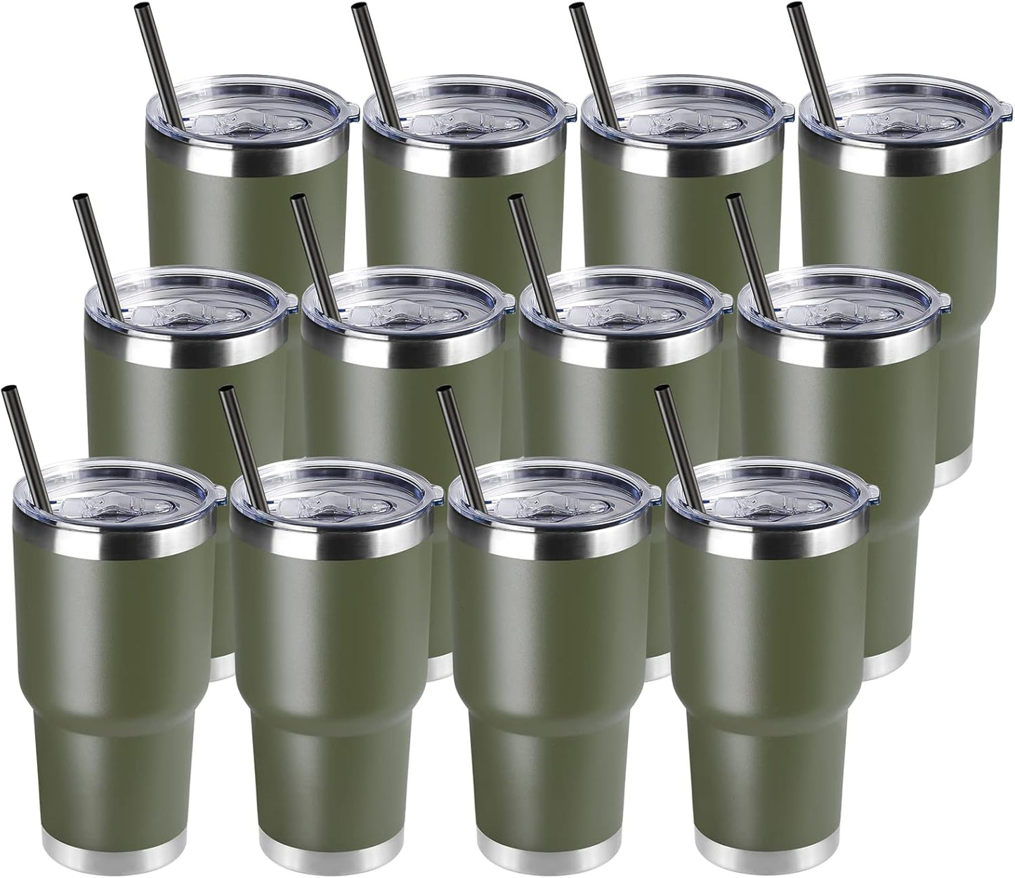 DOMICARE 30 oz Tumbler with Lid and Straw, Stainless Steel Tumblers Bulk, Insulated Vacuum Double Wall Travel Coffee Mug, Durable Powder Coated Tumbler Cup (Army Green, 1)