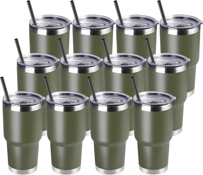 DOMICARE 30 oz Tumbler with Lid and Straw, Stainless Steel Tumblers Bulk, Insulated Vacuum Double Wall Travel Coffee Mug, Durable Powder Coated Tumbler Cup (Army Green, 1)