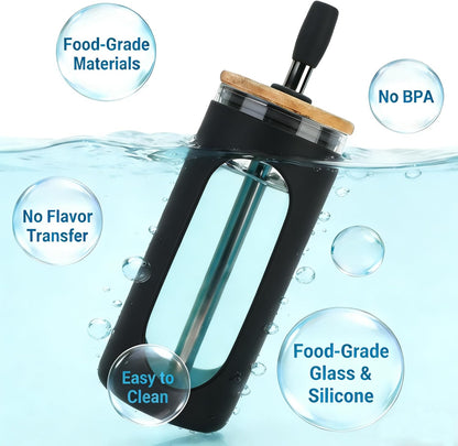 20 oz Glass Tumbler with Lids and Straws, Iced Coffee Cups | Reusable Borosilicate Glass Water Bottle with Silicone Sleeve and Bamboo Lid for Smoothie, Boba, Juice, BPA-Free