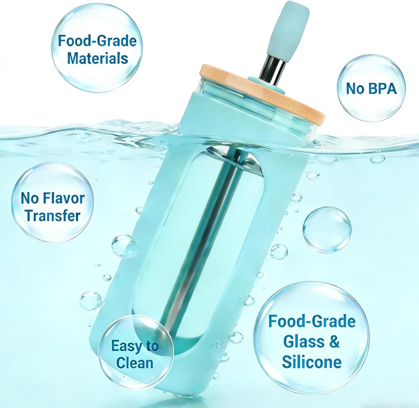20 oz Glass Tumbler with Lids and Straws, Iced Coffee Cups | Reusable Borosilicate Glass Water Bottle with Silicone Sleeve and Bamboo Lid for Smoothie, Boba, Juice, BPA-Free