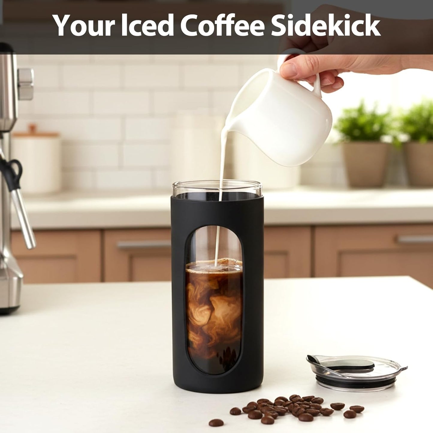 20 oz Glass Tumbler with Lids and Straws, Iced Coffee Cups | Reusable Borosilicate Glass Water Bottle with Silicone Sleeve and Bamboo Lid for Smoothie, Boba, Juice, BPA-Free