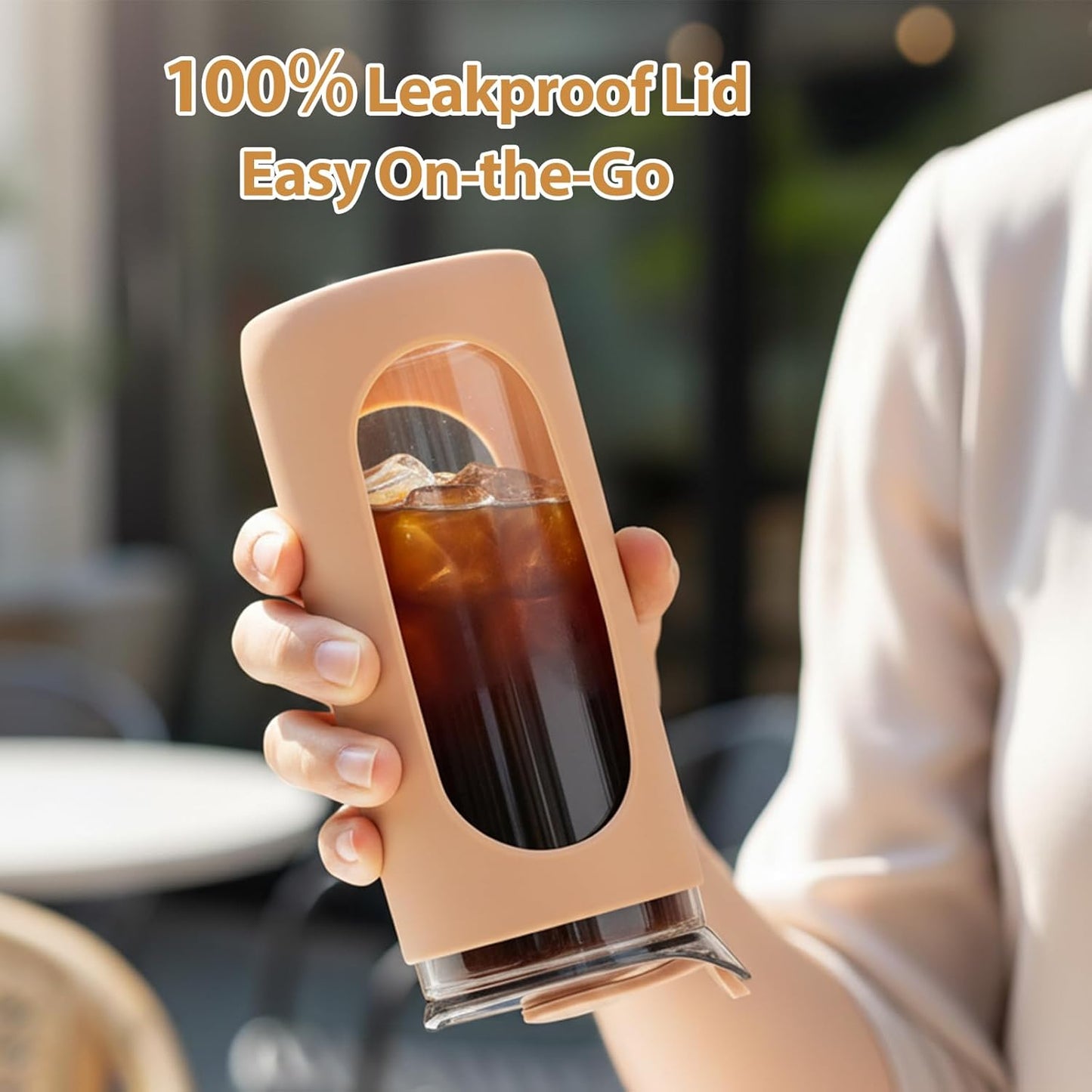 20 oz Glass Tumbler with Lids and Straws, Iced Coffee Cups | Reusable Borosilicate Glass Water Bottle with Silicone Sleeve and Bamboo Lid for Smoothie, Boba, Juice, BPA-Free