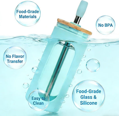 20 oz Glass Tumbler with Lids and Straws, Iced Coffee Cups | Reusable Borosilicate Glass Water Bottle with Silicone Sleeve and Bamboo Lid for Smoothie, Boba, Juice, BPA-Free