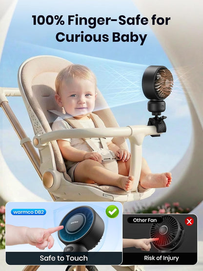 Warmco Portable Stroller Fan, 4000mAh Rechargeable Clip On Fan for Baby