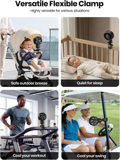 Warmco Portable Stroller Fan, 4000mAh Rechargeable Clip On Fan for Baby