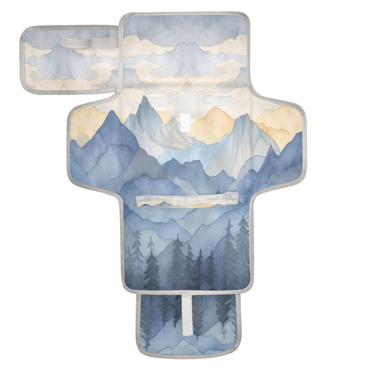 Blue Mountain Portable Diaper Changing Pad, Waterproof Baby Changing Mat with Storage Pocket & Built-in Pillow, Foldable Travel Pad, Newborn Gift Set for Boy Girl