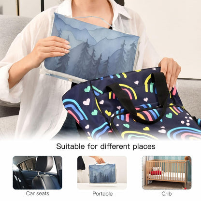 Blue Mountain Portable Diaper Changing Pad, Waterproof Baby Changing Mat with Storage Pocket & Built-in Pillow, Foldable Travel Pad, Newborn Gift Set for Boy Girl