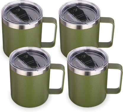 Volhoply 14oz Insulated Stainless Steel Coffee Mug with Leakproof Lid,Double Wall Vacuum Travel Coffee Cup with Handle,Reusable Cups Tumbler,Camping Mugs Keep Hot,Ideal Gifts(Purple Green,1)