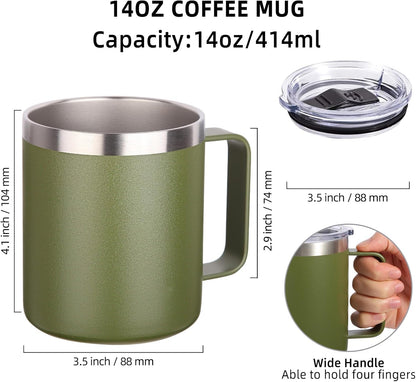 Volhoply 14oz Insulated Stainless Steel Coffee Mug with Leakproof Lid,Double Wall Vacuum Travel Coffee Cup with Handle,Reusable Cups Tumbler,Camping Mugs Keep Hot,Ideal Gifts(Purple Green,1)