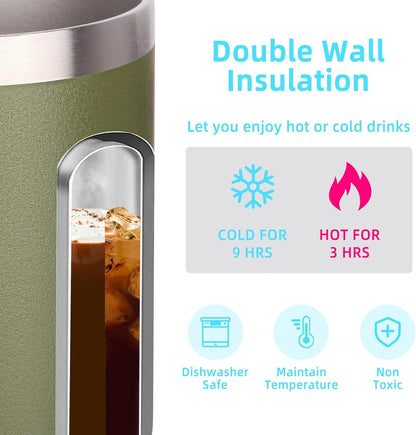 Volhoply 14oz Insulated Stainless Steel Coffee Mug with Leakproof Lid,Double Wall Vacuum Travel Coffee Cup with Handle,Reusable Cups Tumbler,Camping Mugs Keep Hot,Ideal Gifts(Purple Green,1)