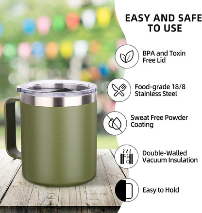 Volhoply 14oz Insulated Stainless Steel Coffee Mug with Leakproof Lid,Double Wall Vacuum Travel Coffee Cup with Handle,Reusable Cups Tumbler,Camping Mugs Keep Hot,Ideal Gifts(Purple Green,1)