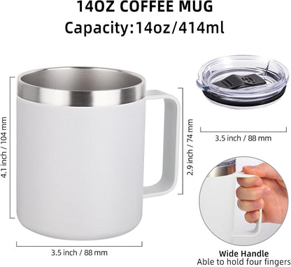 Volhoply 14oz Insulated Stainless Steel Coffee Mug with Leakproof Lid,Double Wall Vacuum Travel Coffee Cup with Handle,Reusable Cups Tumbler,Camping Mugs Keep Hot,Ideal Gifts(Purple Green,1)
