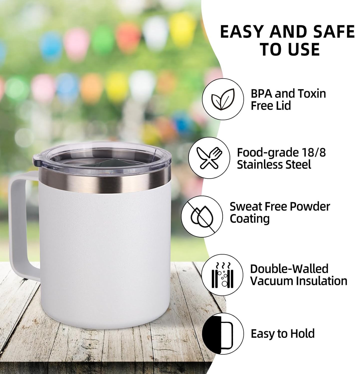 Volhoply 14oz Insulated Stainless Steel Coffee Mug with Leakproof Lid,Double Wall Vacuum Travel Coffee Cup with Handle,Reusable Cups Tumbler,Camping Mugs Keep Hot,Ideal Gifts(Purple Green,1)