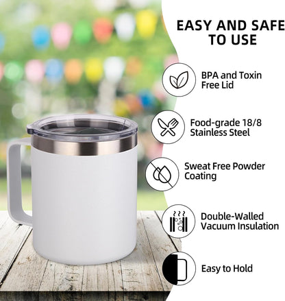 Volhoply 14oz Insulated Stainless Steel Coffee Mug with Leakproof Lid,Double Wall Vacuum Travel Coffee Cup with Handle,Reusable Cups Tumbler,Camping Mugs Keep Hot,Ideal Gifts(Purple Green,1)