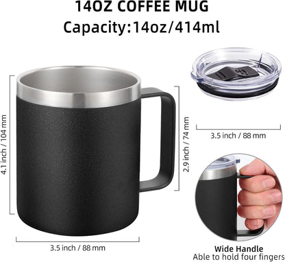 Volhoply 14oz Insulated Stainless Steel Coffee Mug with Leakproof Lid,Double Wall Vacuum Travel Coffee Cup with Handle,Reusable Cups Tumbler,Camping Mugs Keep Hot,Ideal Gifts(Purple Green,1)