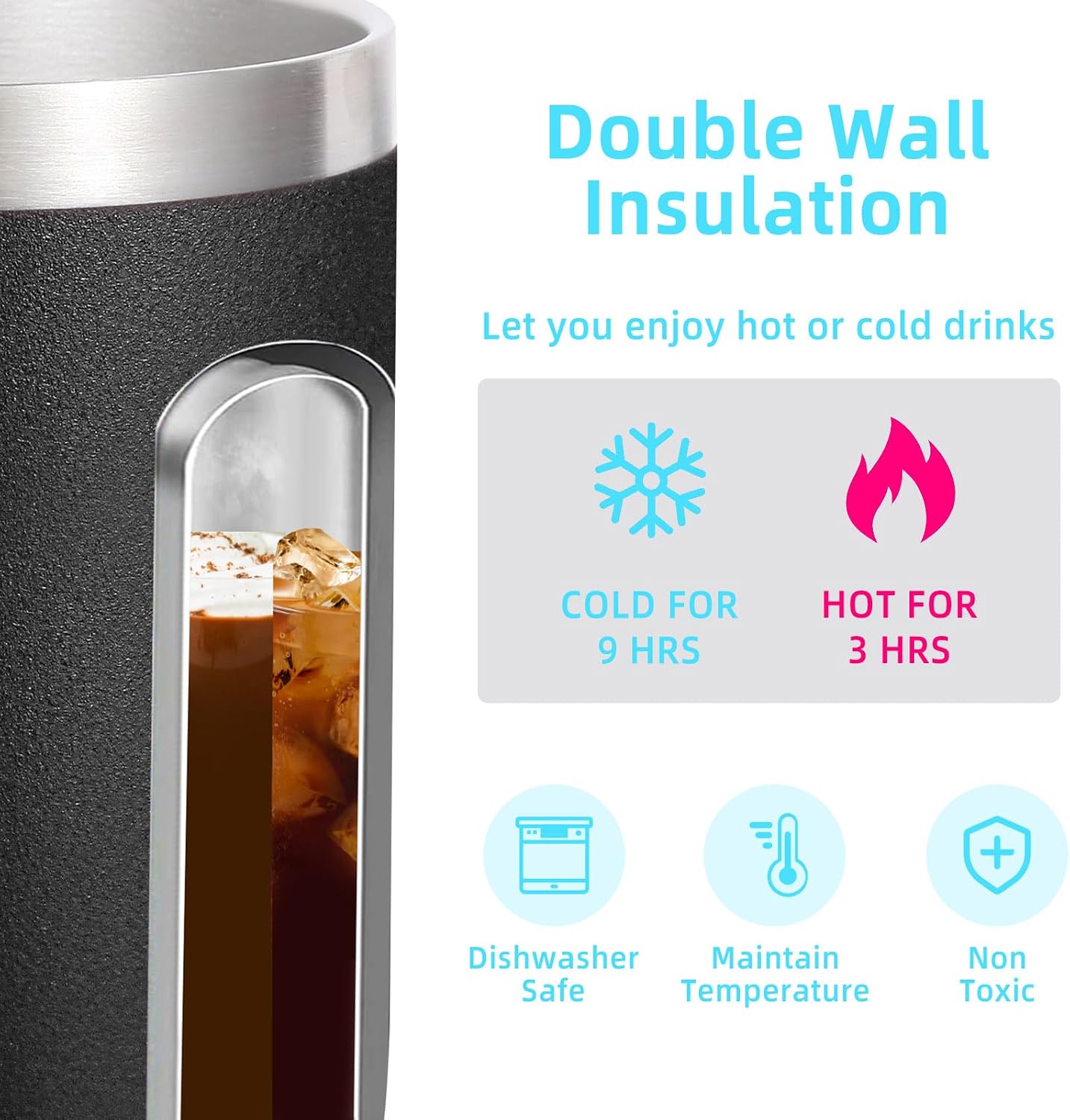 Volhoply 14oz Insulated Stainless Steel Coffee Mug with Leakproof Lid,Double Wall Vacuum Travel Coffee Cup with Handle,Reusable Cups Tumbler,Camping Mugs Keep Hot,Ideal Gifts(Purple Green,1)