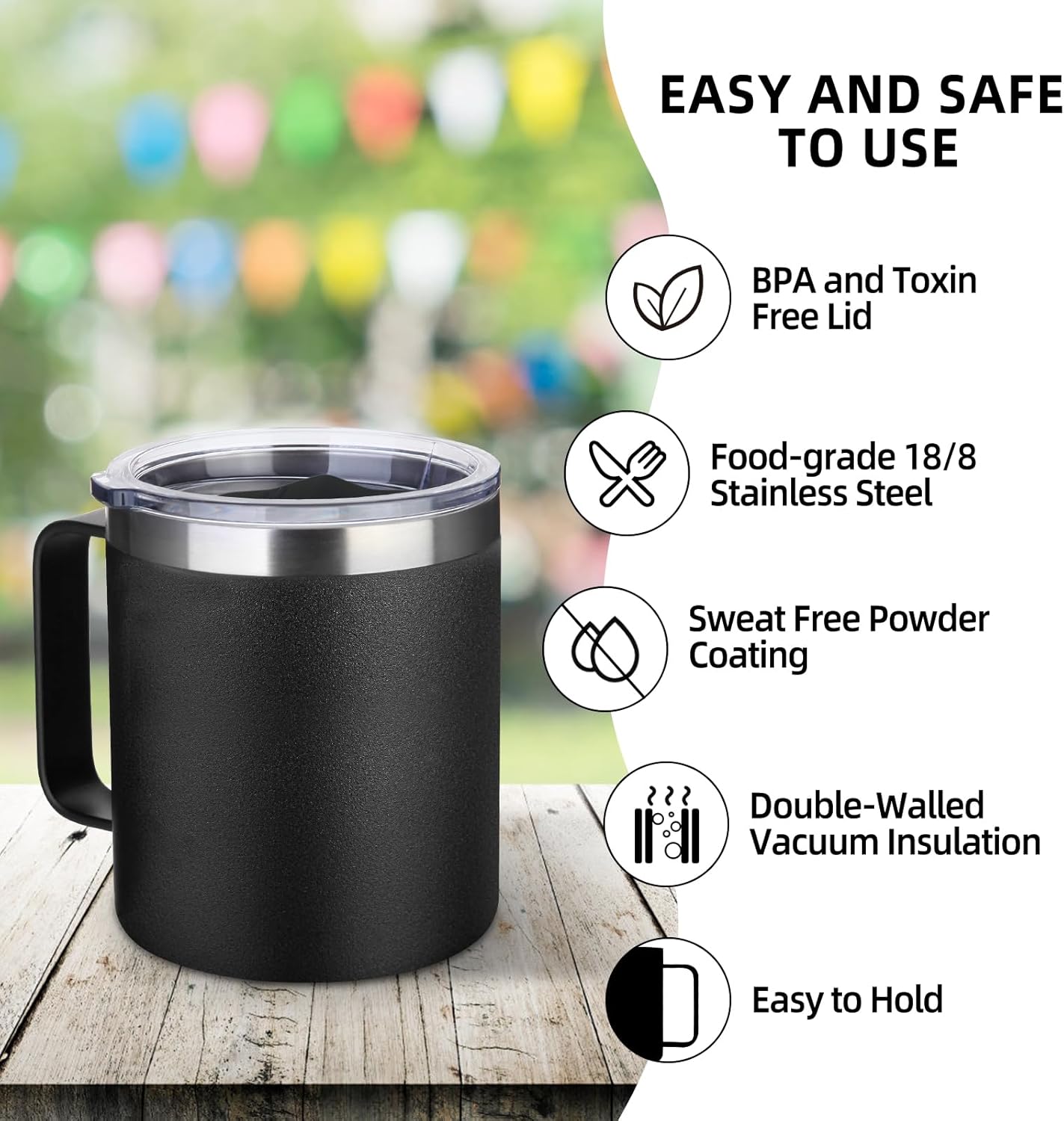 Volhoply 14oz Insulated Stainless Steel Coffee Mug with Leakproof Lid,Double Wall Vacuum Travel Coffee Cup with Handle,Reusable Cups Tumbler,Camping Mugs Keep Hot,Ideal Gifts(Purple Green,1)