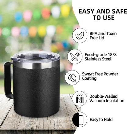 Volhoply 14oz Insulated Stainless Steel Coffee Mug with Leakproof Lid,Double Wall Vacuum Travel Coffee Cup with Handle,Reusable Cups Tumbler,Camping Mugs Keep Hot,Ideal Gifts(Purple Green,1)