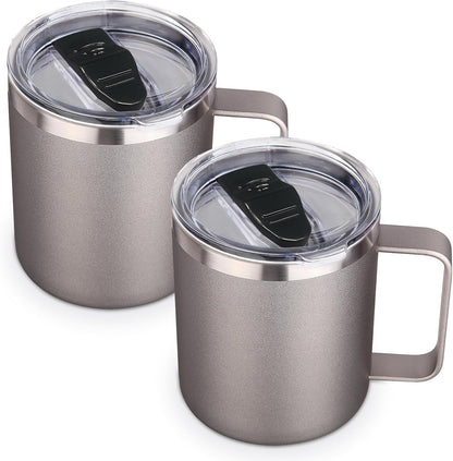 Volhoply 14oz Insulated Stainless Steel Coffee Mug with Leakproof Lid,Double Wall Vacuum Travel Coffee Cup with Handle,Reusable Cups Tumbler,Camping Mugs Keep Hot,Ideal Gifts(Purple Green,1)