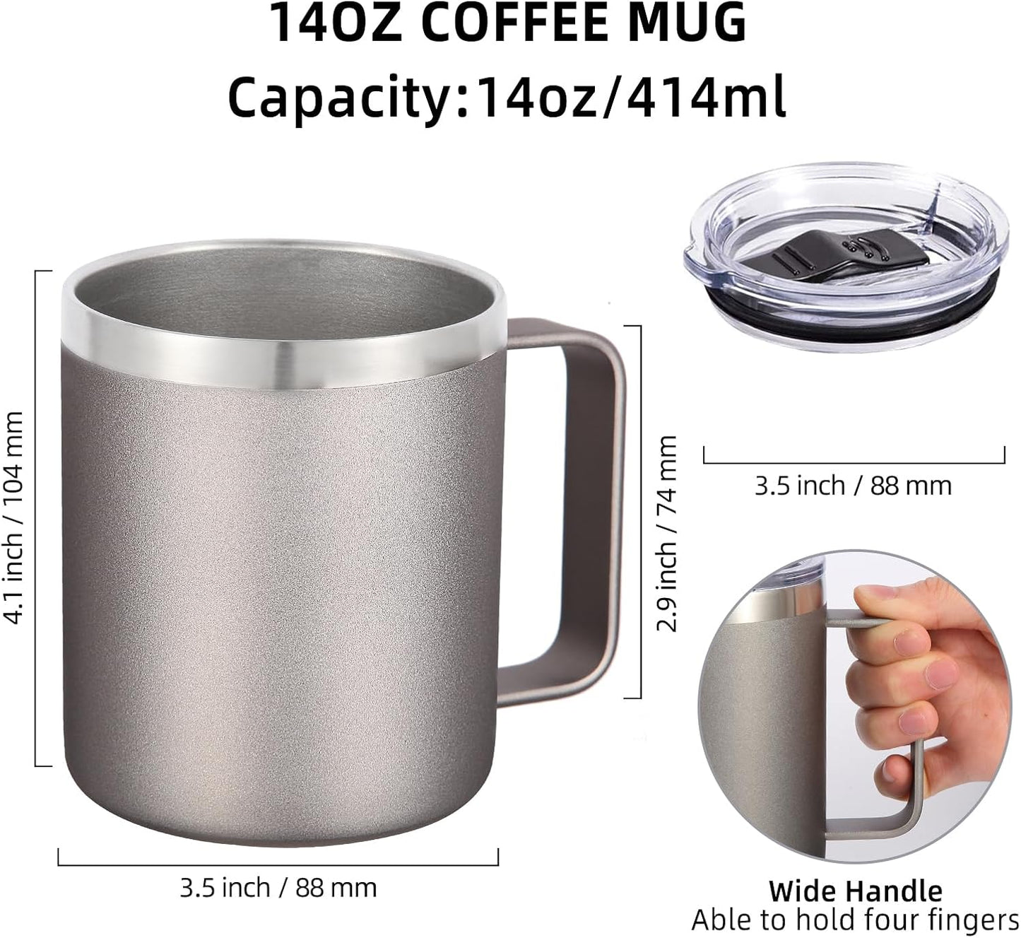 Volhoply 14oz Insulated Stainless Steel Coffee Mug with Leakproof Lid,Double Wall Vacuum Travel Coffee Cup with Handle,Reusable Cups Tumbler,Camping Mugs Keep Hot,Ideal Gifts(Purple Green,1)