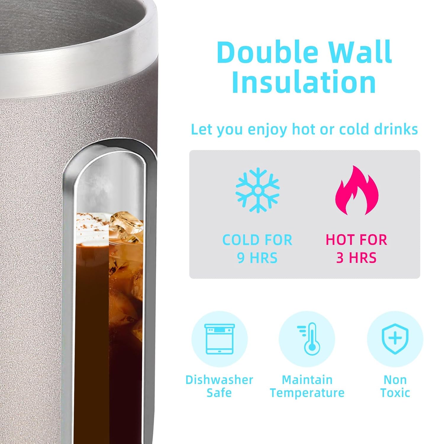 Volhoply 14oz Insulated Stainless Steel Coffee Mug with Leakproof Lid,Double Wall Vacuum Travel Coffee Cup with Handle,Reusable Cups Tumbler,Camping Mugs Keep Hot,Ideal Gifts(Purple Green,1)