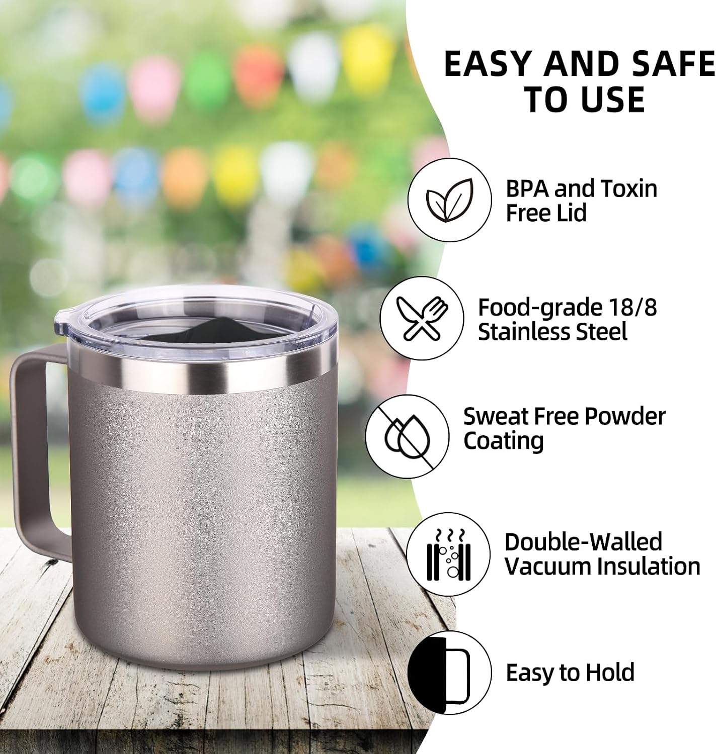 Volhoply 14oz Insulated Stainless Steel Coffee Mug with Leakproof Lid,Double Wall Vacuum Travel Coffee Cup with Handle,Reusable Cups Tumbler,Camping Mugs Keep Hot,Ideal Gifts(Purple Green,1)