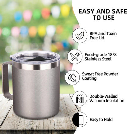 Volhoply 14oz Insulated Stainless Steel Coffee Mug with Leakproof Lid,Double Wall Vacuum Travel Coffee Cup with Handle,Reusable Cups Tumbler,Camping Mugs Keep Hot,Ideal Gifts(Purple Green,1)