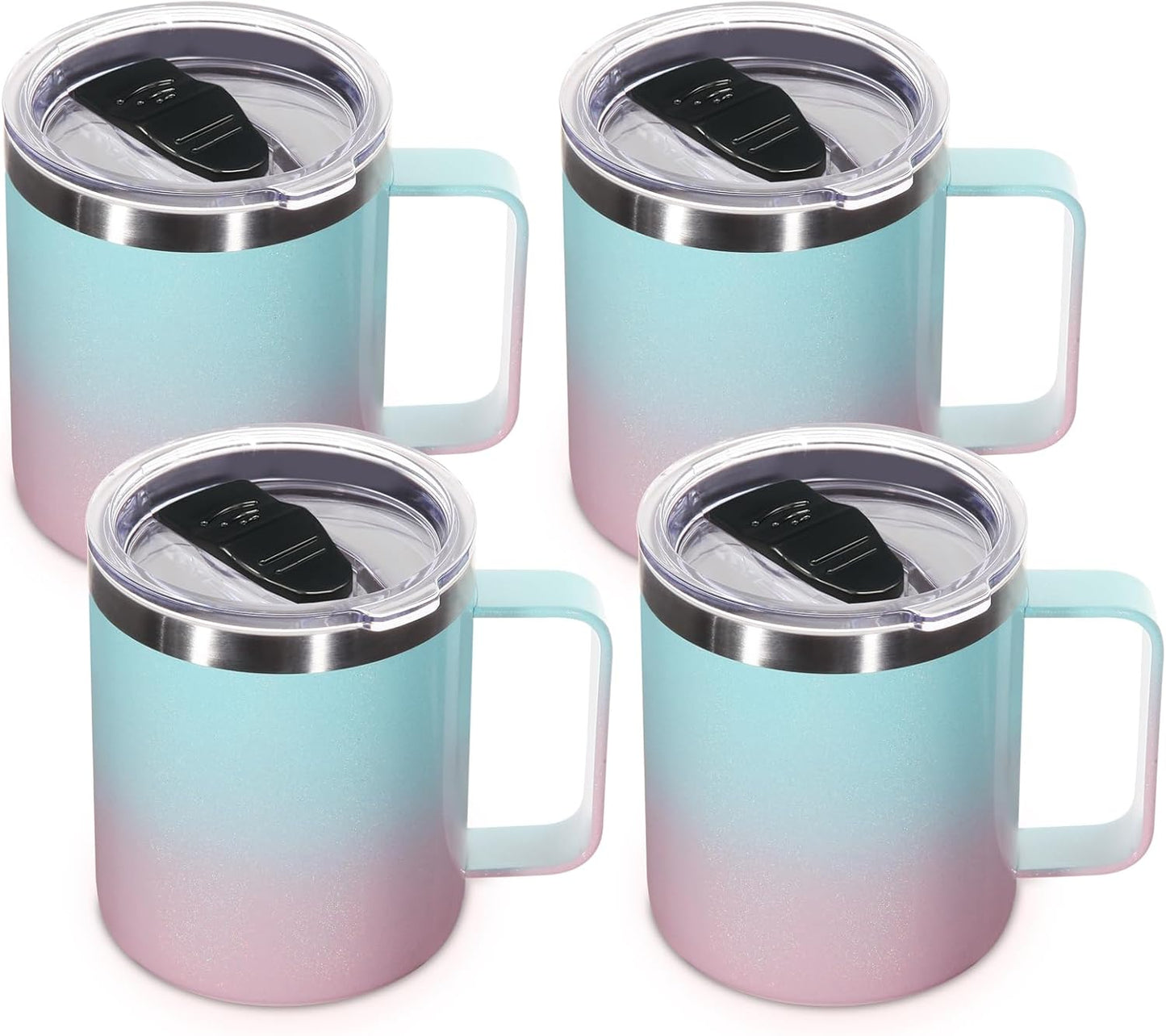 Volhoply 14oz Insulated Stainless Steel Coffee Mug with Leakproof Lid,Double Wall Vacuum Travel Coffee Cup with Handle,Reusable Cups Tumbler,Camping Mugs Keep Hot,Ideal Gifts(Purple Green,1)