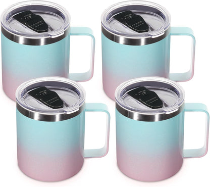 Volhoply 14oz Insulated Stainless Steel Coffee Mug with Leakproof Lid,Double Wall Vacuum Travel Coffee Cup with Handle,Reusable Cups Tumbler,Camping Mugs Keep Hot,Ideal Gifts(Purple Green,1)
