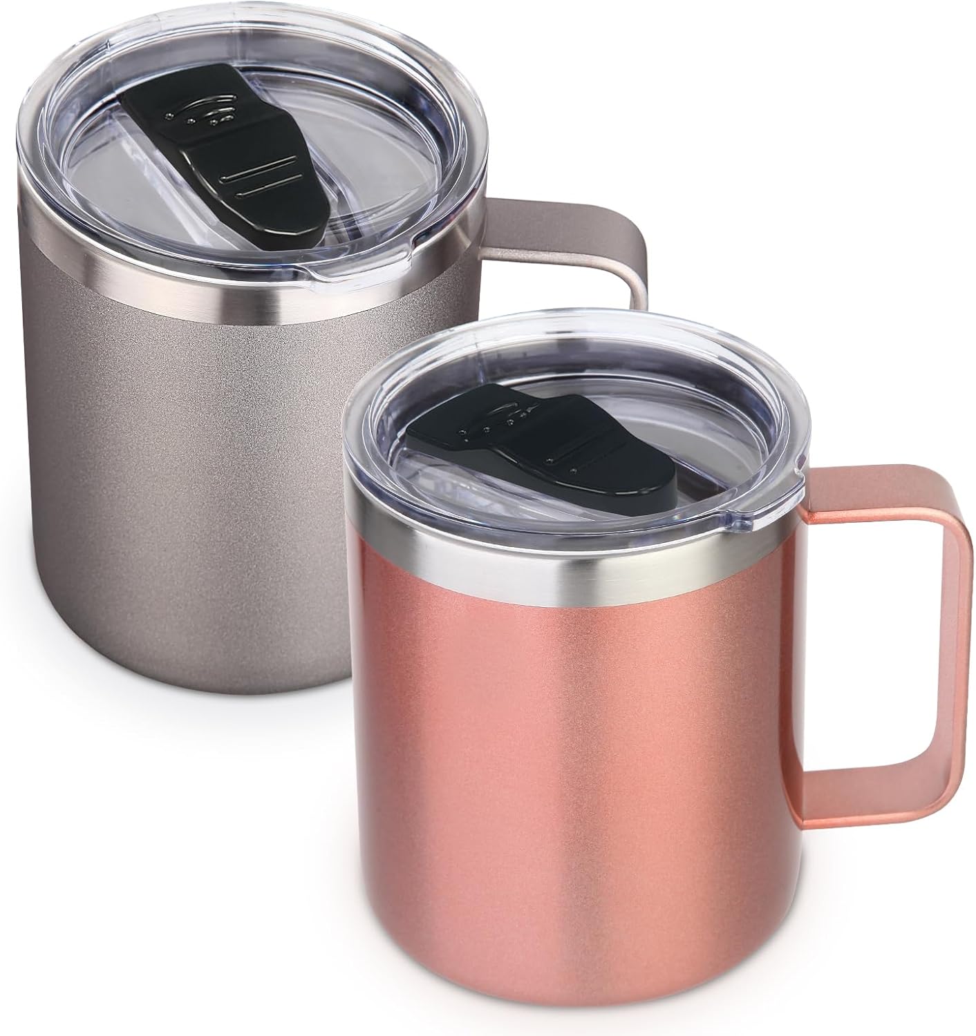 Volhoply 14oz Insulated Stainless Steel Coffee Mug with Leakproof Lid,Double Wall Vacuum Travel Coffee Cup with Handle,Reusable Cups Tumbler,Camping Mugs Keep Hot,Ideal Gifts(Purple Green,1)