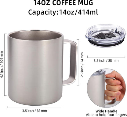 Volhoply 14oz Insulated Stainless Steel Coffee Mug with Leakproof Lid,Double Wall Vacuum Travel Coffee Cup with Handle,Reusable Cups Tumbler,Camping Mugs Keep Hot,Ideal Gifts(Purple Green,1)