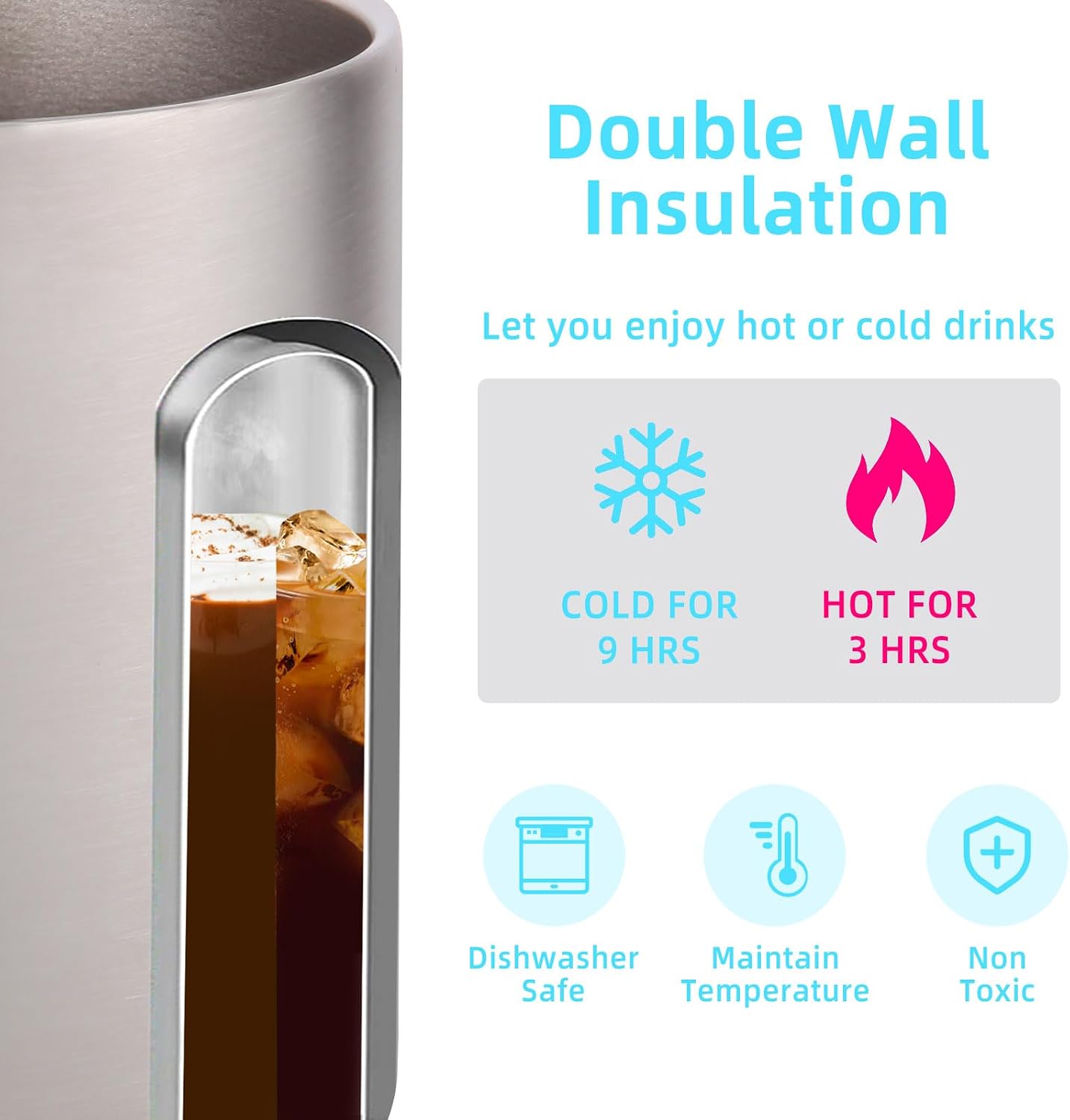 Volhoply 14oz Insulated Stainless Steel Coffee Mug with Leakproof Lid,Double Wall Vacuum Travel Coffee Cup with Handle,Reusable Cups Tumbler,Camping Mugs Keep Hot,Ideal Gifts(Purple Green,1)