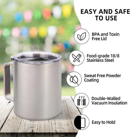 Volhoply 14oz Insulated Stainless Steel Coffee Mug with Leakproof Lid,Double Wall Vacuum Travel Coffee Cup with Handle,Reusable Cups Tumbler,Camping Mugs Keep Hot,Ideal Gifts(Purple Green,1)