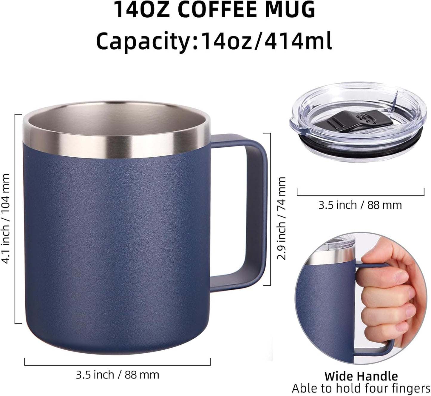 Volhoply 14oz Insulated Stainless Steel Coffee Mug with Leakproof Lid,Double Wall Vacuum Travel Coffee Cup with Handle,Reusable Cups Tumbler,Camping Mugs Keep Hot,Ideal Gifts(Purple Green,1)