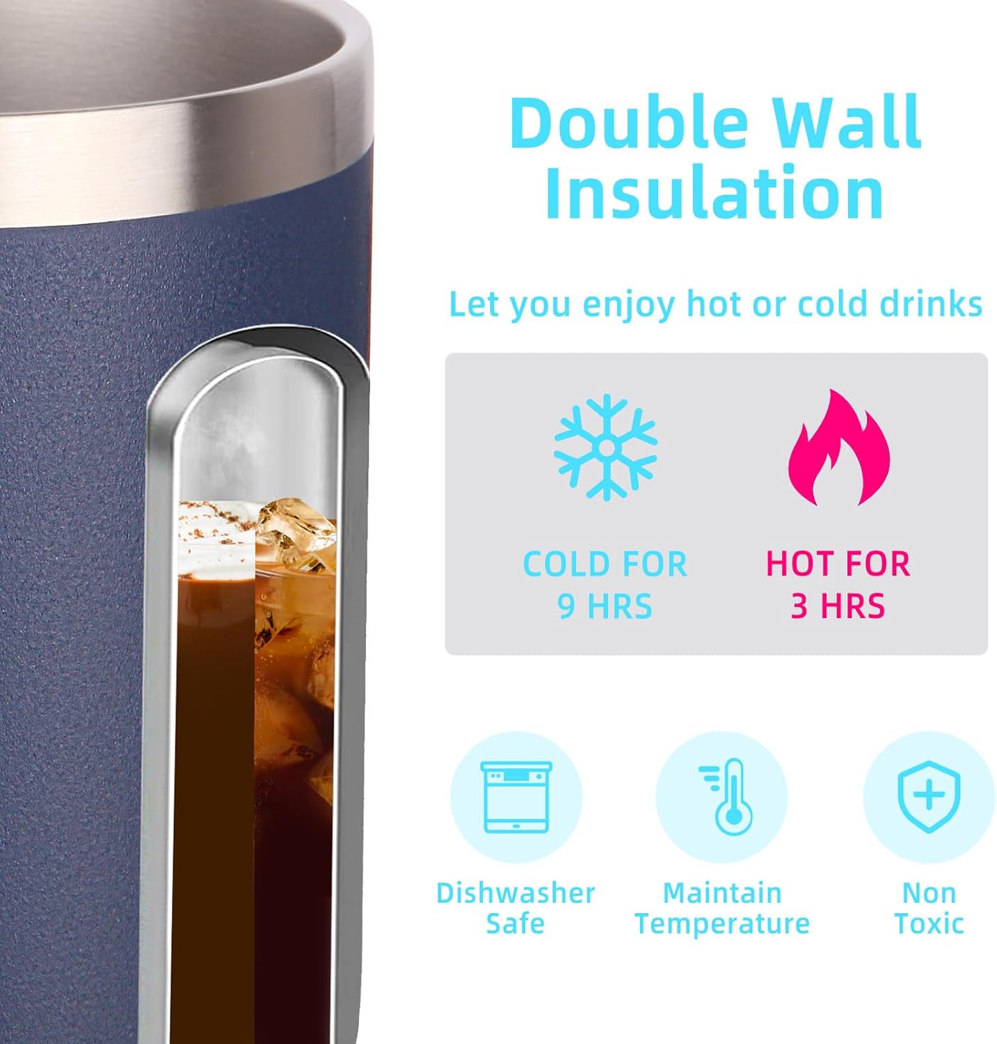 Volhoply 14oz Insulated Stainless Steel Coffee Mug with Leakproof Lid,Double Wall Vacuum Travel Coffee Cup with Handle,Reusable Cups Tumbler,Camping Mugs Keep Hot,Ideal Gifts(Purple Green,1)