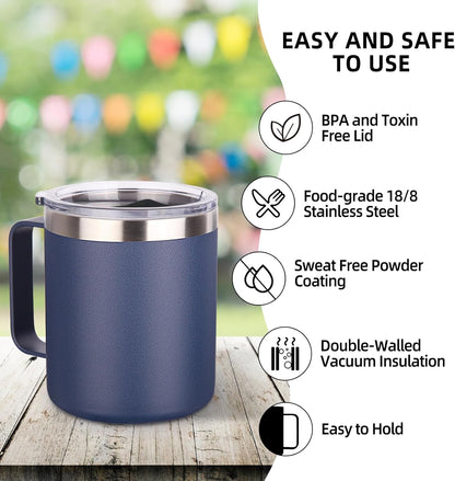 Volhoply 14oz Insulated Stainless Steel Coffee Mug with Leakproof Lid,Double Wall Vacuum Travel Coffee Cup with Handle,Reusable Cups Tumbler,Camping Mugs Keep Hot,Ideal Gifts(Purple Green,1)