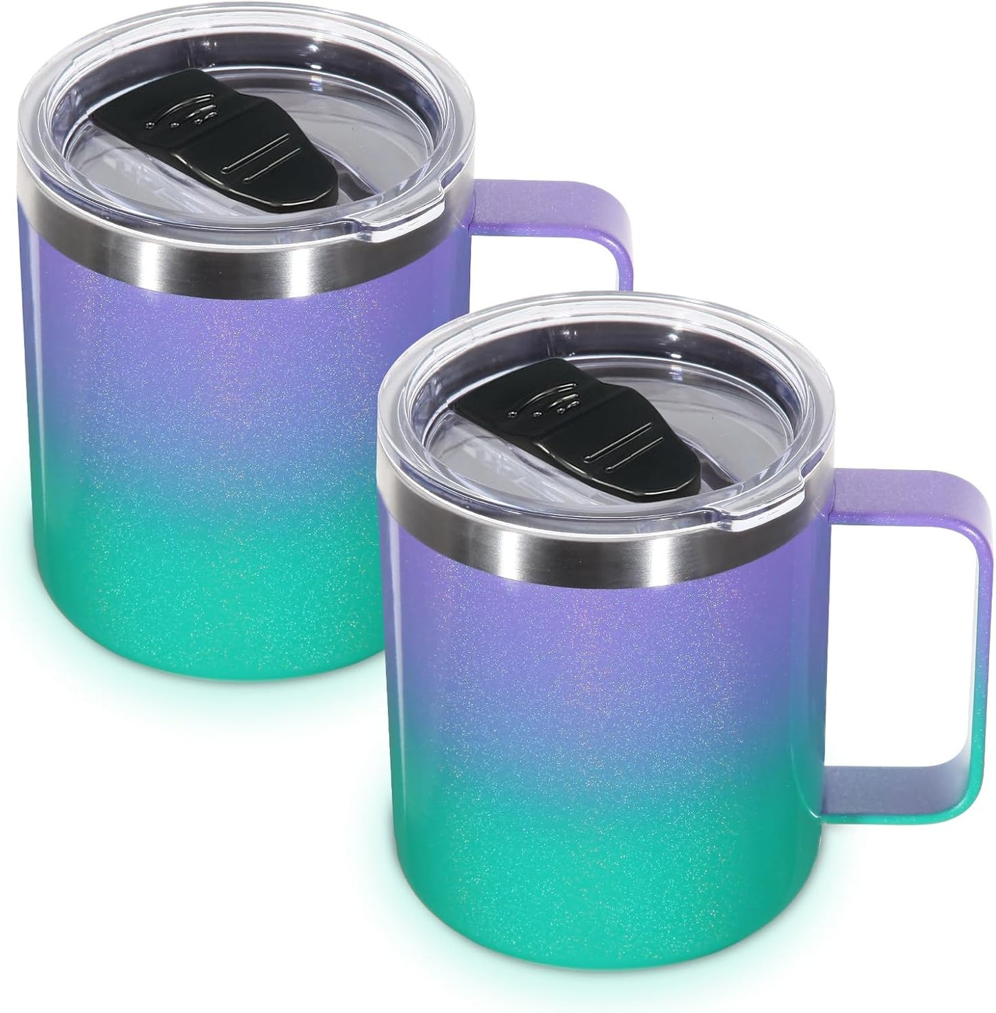 Volhoply 14oz Insulated Stainless Steel Coffee Mug with Leakproof Lid,Double Wall Vacuum Travel Coffee Cup with Handle,Reusable Cups Tumbler,Camping Mugs Keep Hot,Ideal Gifts(Purple Green,1)