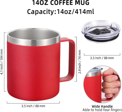 Volhoply 14oz Insulated Stainless Steel Coffee Mug with Leakproof Lid,Double Wall Vacuum Travel Coffee Cup with Handle,Reusable Cups Tumbler,Camping Mugs Keep Hot,Ideal Gifts(Purple Green,1)