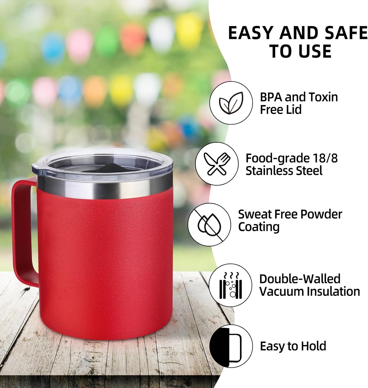 Volhoply 14oz Insulated Stainless Steel Coffee Mug with Leakproof Lid,Double Wall Vacuum Travel Coffee Cup with Handle,Reusable Cups Tumbler,Camping Mugs Keep Hot,Ideal Gifts(Purple Green,1)