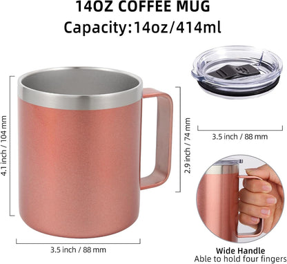 Volhoply 14oz Insulated Stainless Steel Coffee Mug with Leakproof Lid,Double Wall Vacuum Travel Coffee Cup with Handle,Reusable Cups Tumbler,Camping Mugs Keep Hot,Ideal Gifts(Purple Green,1)
