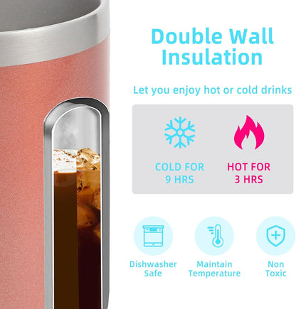 Volhoply 14oz Insulated Stainless Steel Coffee Mug with Leakproof Lid,Double Wall Vacuum Travel Coffee Cup with Handle,Reusable Cups Tumbler,Camping Mugs Keep Hot,Ideal Gifts(Purple Green,1)